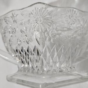 Indiana Glass Floral Pattern Clear Glass Creamer And Sugar